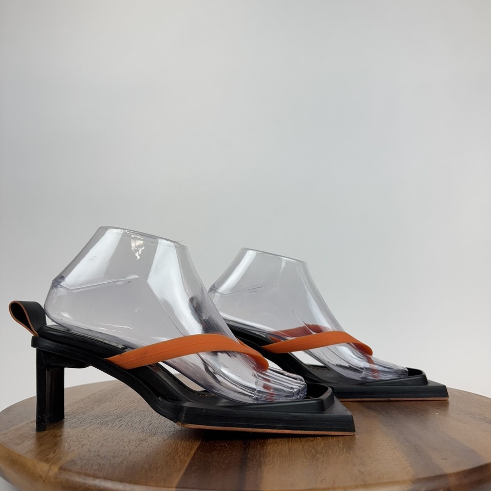 Womens Miista Joyce Chunky Black Orange Leather Heel Thong Sandals Size 35 EUC